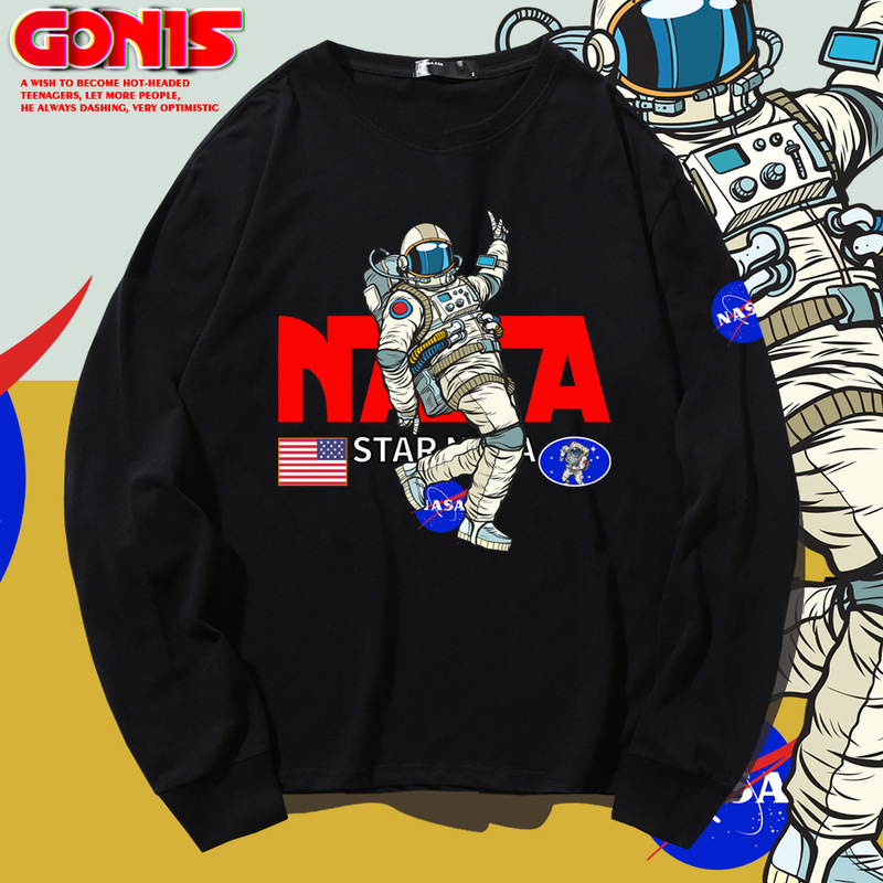 NASA Joint name long-sleeved T-shirt men's autumn and winter cotton loose bottoming shirt NASA astronaut top clothes