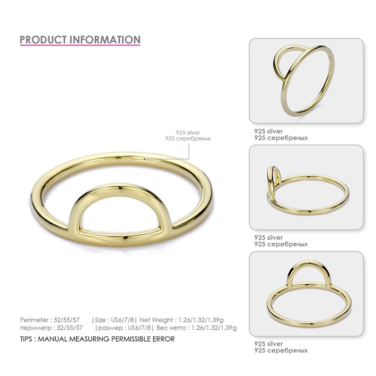 Women's Geometric Ring 925 Silver Hollow Semicircle Ring Simple Jewelry Wholesale Nihaojewelry display picture 3