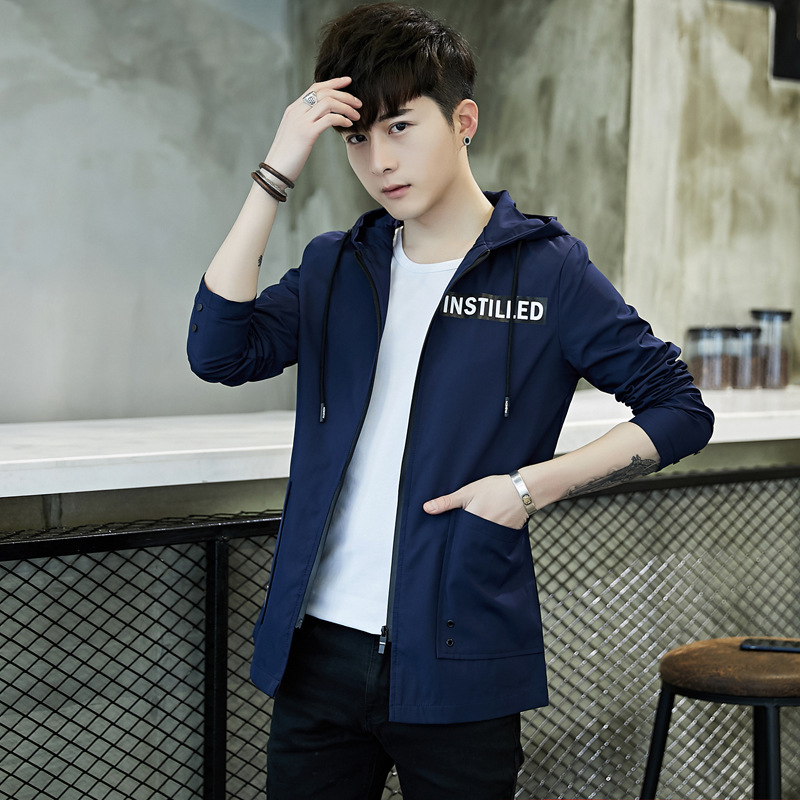 2018新款休闲夹克男士外套男春秋季薄款韩版修身潮流连帽上衣男装