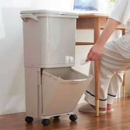 日式垃圾桶家用厨房客厅创意卧室大号双层分类带盖移动卫生桶收纳