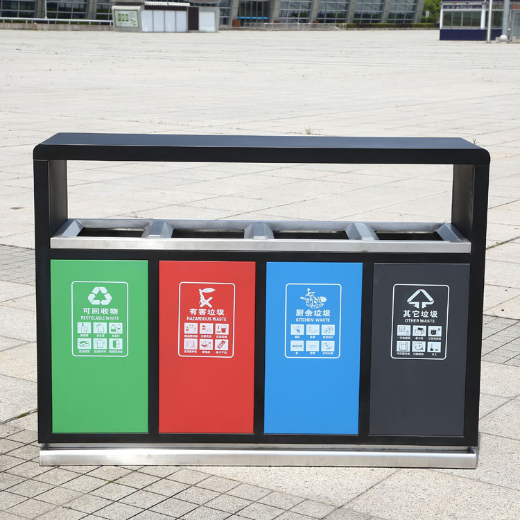 镀锌板四分类垃圾桶果皮箱厂家批发