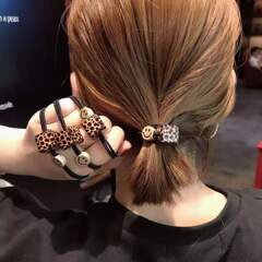 日韓版豹紋笑顔の四角の皮筋髪飾り高弾力ゴムひもファッション百合ヘアアクセサリー