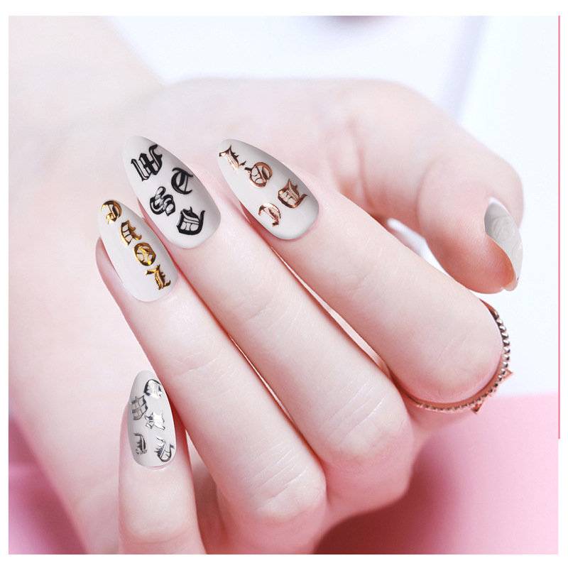 Pegatinas de uñas de letras especiales transfronterizas populares CONJUNTO DE 5 colores pegatinas de uñas de letras inglesas abstractas de oro rosa