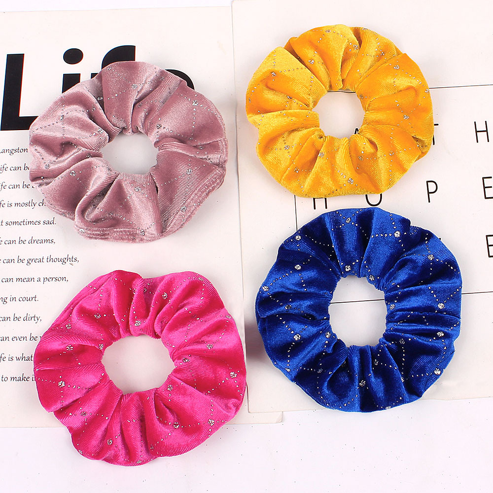 New Fashion Gold Velvet Hot Drill Velvet Point Drill Cheap Scrunchies Wholesale display picture 20