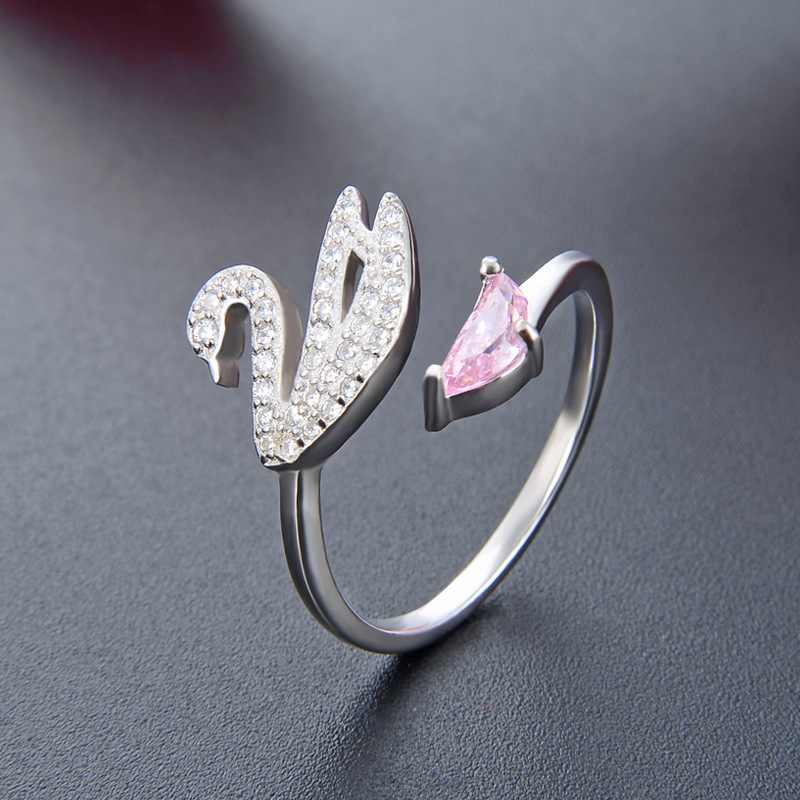 Diamante incrustado Pequeño Cisne s925 anillo de plata elegante estilo Chanel moda Shijia chica anillo abierto boca retráctil
