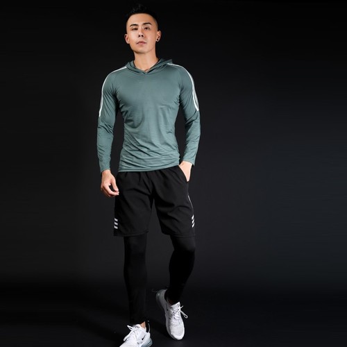 Fashion Fitness Running Set for Men, Fitness Clothing, Sports Training Wear, Morning Running, Quick-Drying Training, Hooded Tight Fleece, Summer