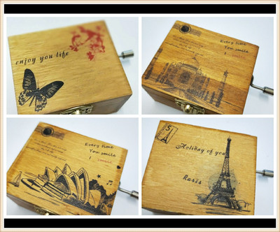 木質機械式手搖音樂盒 天空之城情人節七夕禮品擺件八音盒紀念品