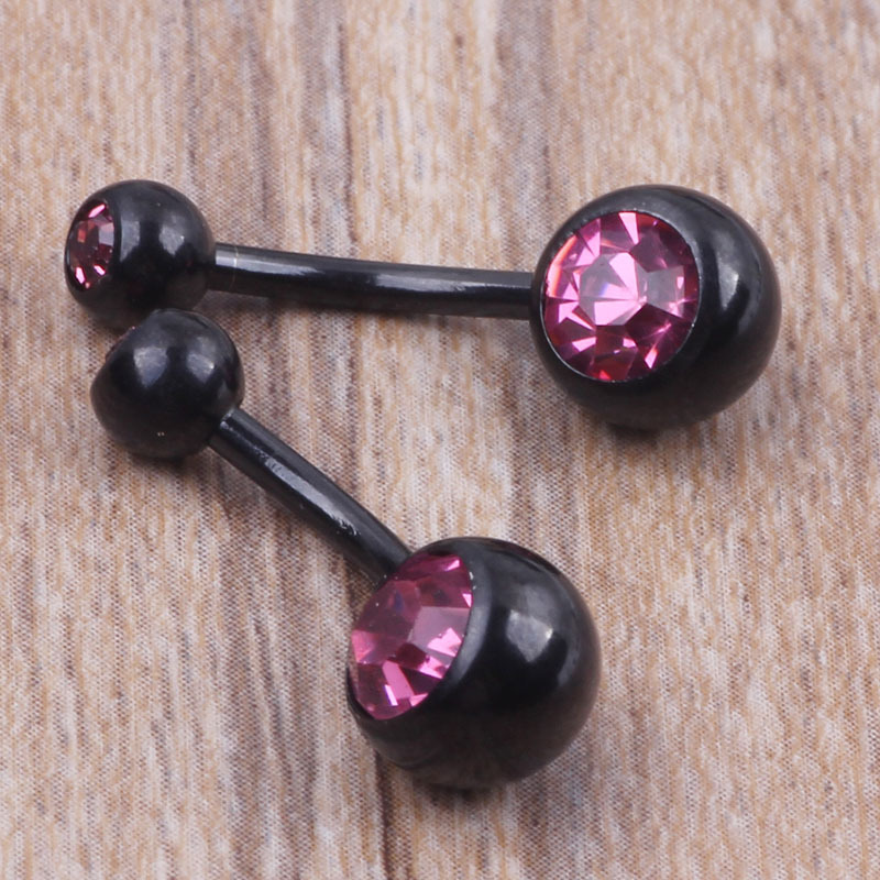Double Drill Black Stainless Steel Belly Button Ring Navel Jewelry Dangle Big Drill detail image 5