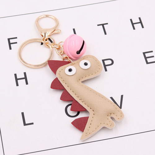 Creative Dinosaur Keychain PU Leather Bag Hook Personalized Leather Bell Car Keychain Holder Ornament Gift