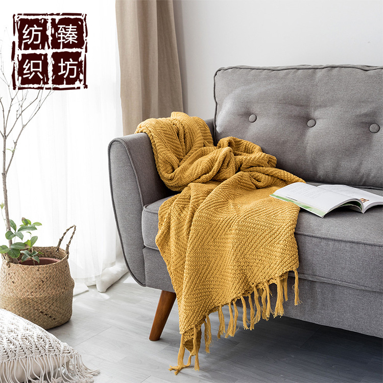 新款z字纹全棉针织线毯空调毯 办公毯子沙发盖毯 拍照道具简约风