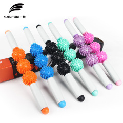 Relax Muscle Multi-functional Fitness Yoga Massage Stick with Three-Buddha Yoga Ball Roller Sharp Teeth