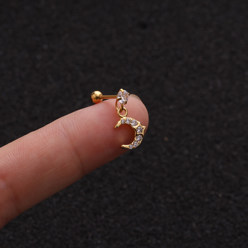 Cross-Border New Stainless Steel Screw Earrings European and American Zircon-Inlaid Pendant Ear Bone