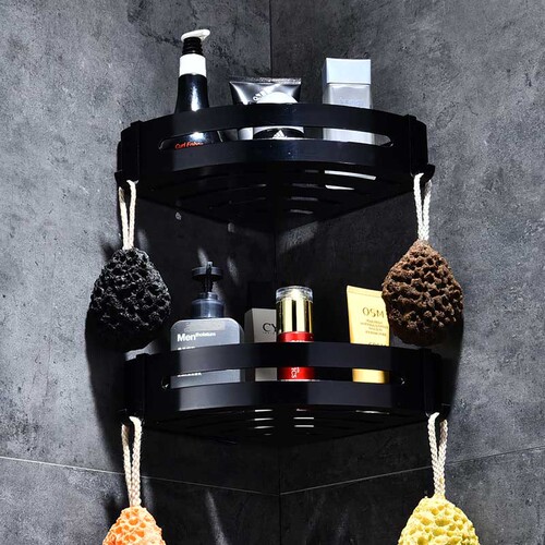 Black Hole-free Aluminum Triangle Bathroom Rack Bathroom Storage Shelf Bathroom Triangle Basket