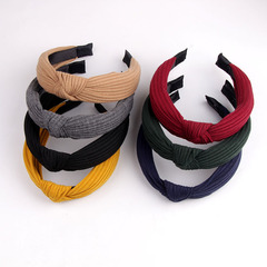New Fashion Retro Fabric Knot Headband Korean Style Trendy Headband Ins Wide Edge Knitted Knot Headband Accessory