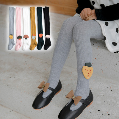小小羊驼春季新款韩版棉儿童双针蘑菇配饰连裤袜女童打底裤袜批发