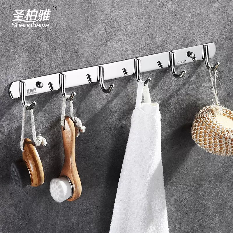 免打孔挂钩304不锈钢墙壁挂 厨房强力粘胶挂衣服钩浴室门后排钩