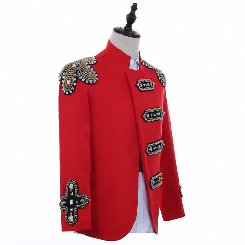 Nightclub male singer punk performance red black jackets pop DJ stage hip hop coats jazz singers band host performance clothes