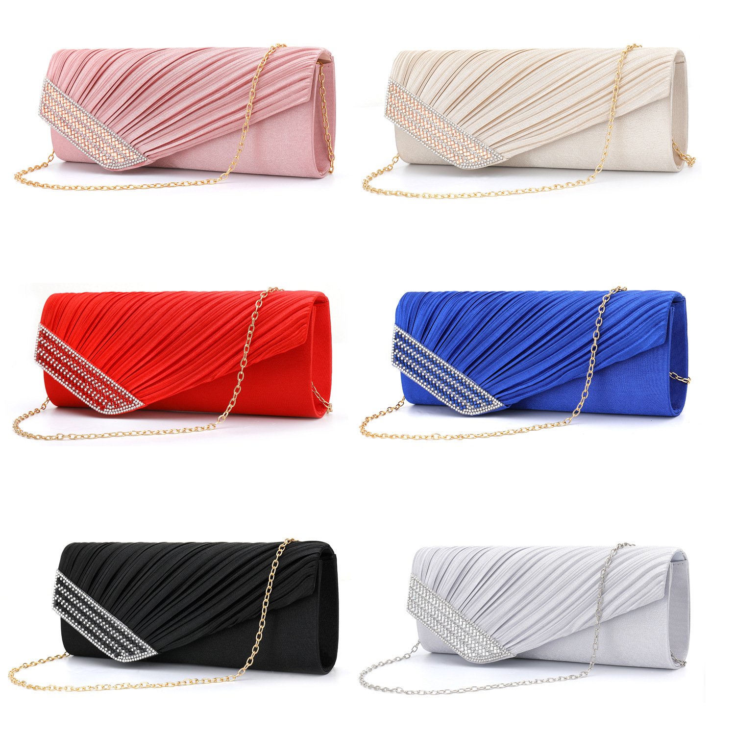 A new style pleated ribbon Diamond Satin dinner gift bag issued on behalf of Amazon clutch bag1210