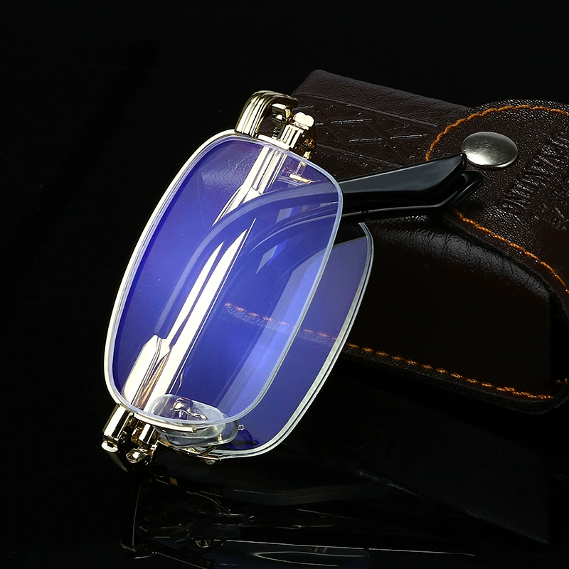 Portable Folding Anti-Blue-Ray Glasses (15B), Gold Frame, Compact Travel Design