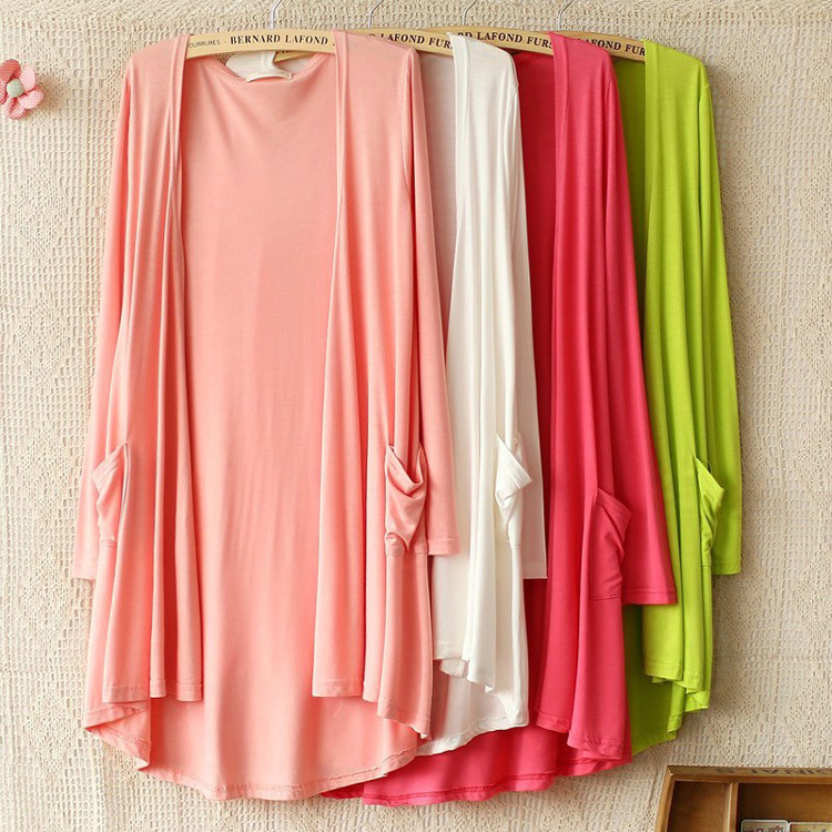 Summer Modal Pocket Long Thin Cardigan Sun Protection Clothing Loose Air Conditioning Knitted Outer Shawl Coat Women's Clothing