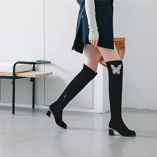 Elegant high boots women’s water diamond boots thick high heel boots 