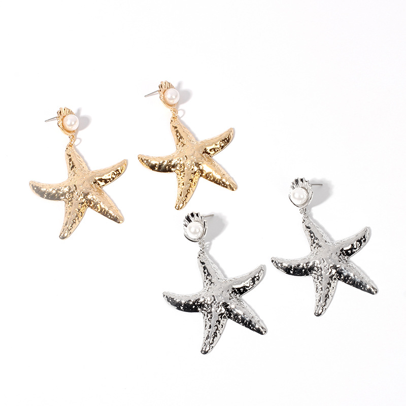 Europe And America Cross Border Ins Internet Celebrity Same Earrings Gold Alloy Shell Pearl Earrings Exaggerated Starfish Earrings display picture 2
