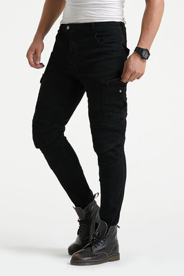 厂家直销赛车服裤 摩托车骑行牛仔裤 修身纯黑机车防摔牛仔裤 骑