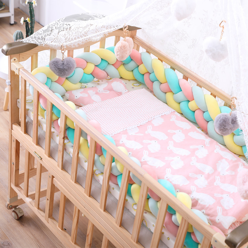 2 M 4-Strand Twist trenza habitación de los niños anudada circunferencia de la cama bebé anti-colisión valla de la cama tira tejida