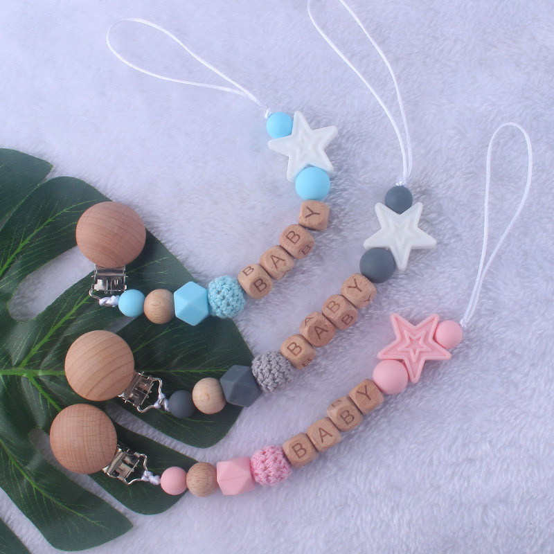 Suministros para bebés calmante clip de chupete de silicona bebé anti-gota cadena cuentas de silicona Cadena de chupete Comercio exterior Amazon Venta caliente