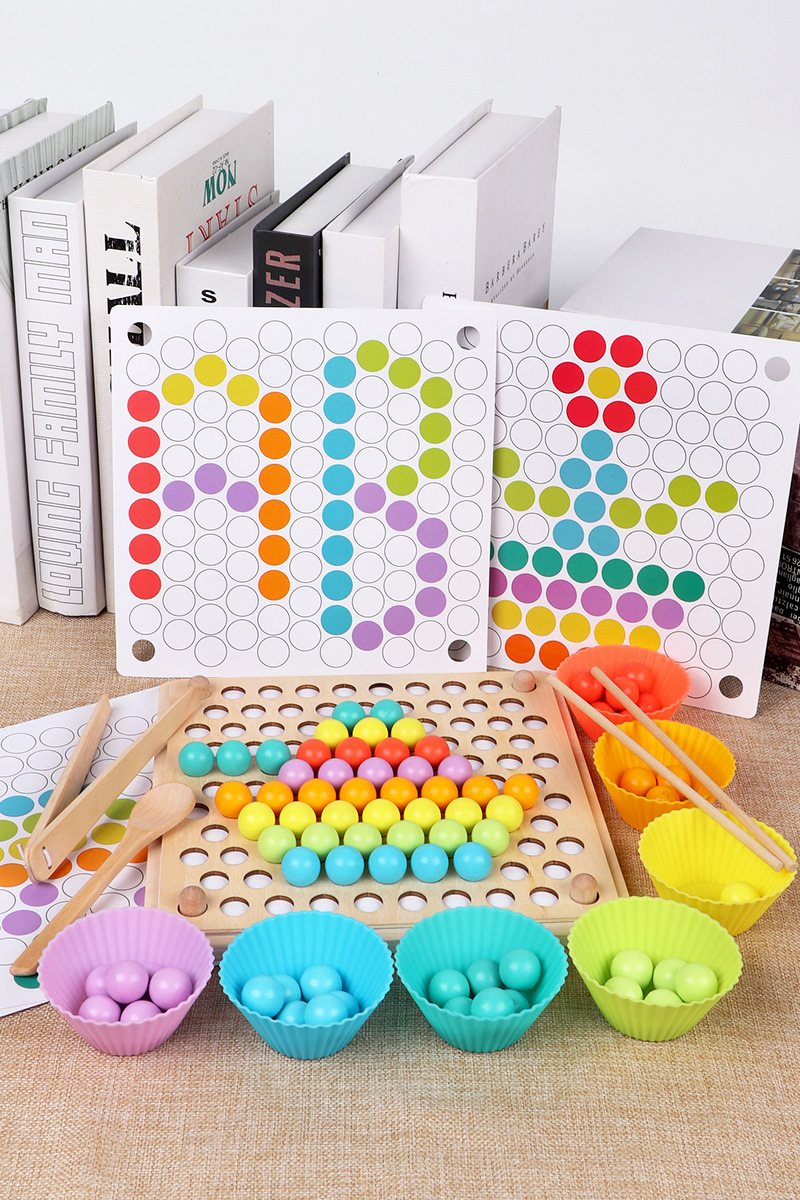 Children's Bead Puzzle Wooden Montessori Early Education One And A Half Year Old Baby Rainbow Xiaole Educational Toy