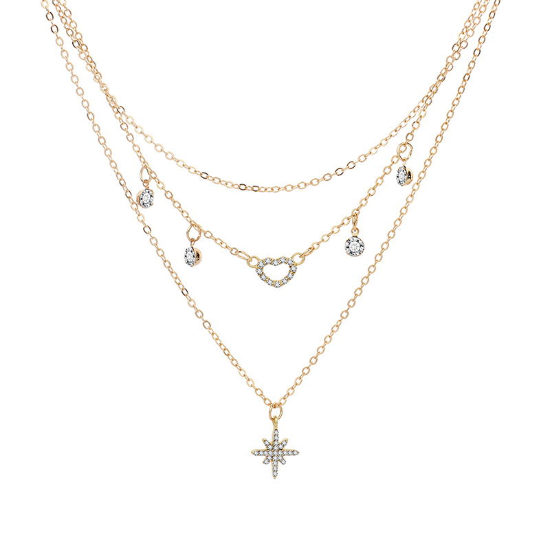 8g Weight Necklace Classification Wedding, Travel Occasion Women'S Gender Gold Color Fashion Multilayer Hexagram  Retro Exaggerated Love Diamond Necklace 2