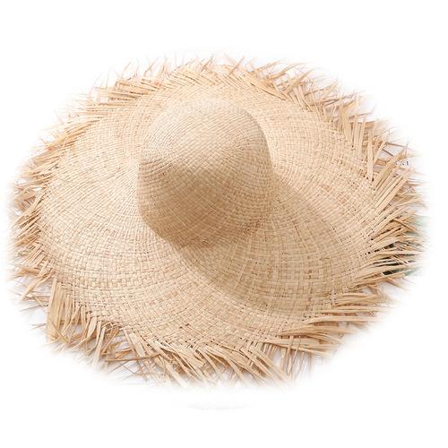 Straw hat, fur edge, large brim, raffia straw hat, summer sun hat ins for women traveling to the beach, seaside vacation sun hat