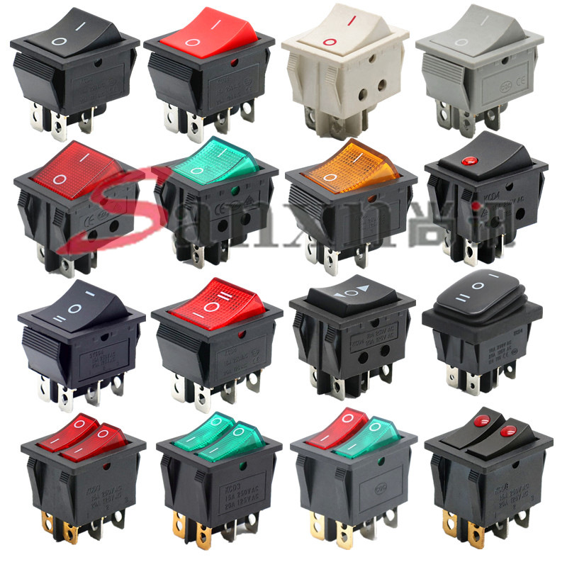 四脚船型开关KCD4-201翘板开关带灯25*31六脚三档 船形开关带灯