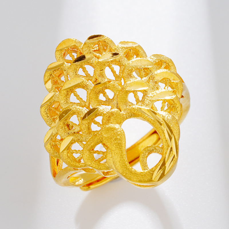 Vietnam de Oro de las mujeres de pavo real abierto-Pantalla de moda abierta anillo grande de Latón chapado 999 oro puro Phoenix anillo de las mujeres al por mayor