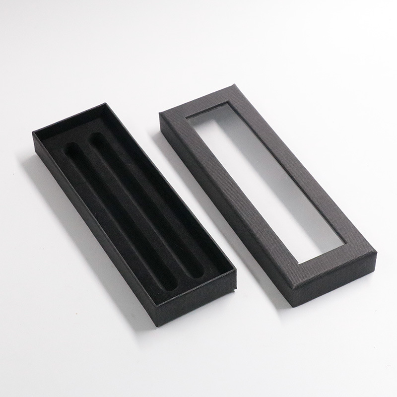 现货抽屉式盒黑色钢笔盒 硬纸盒 双支 礼品笔盒 礼品黑色包装盒子