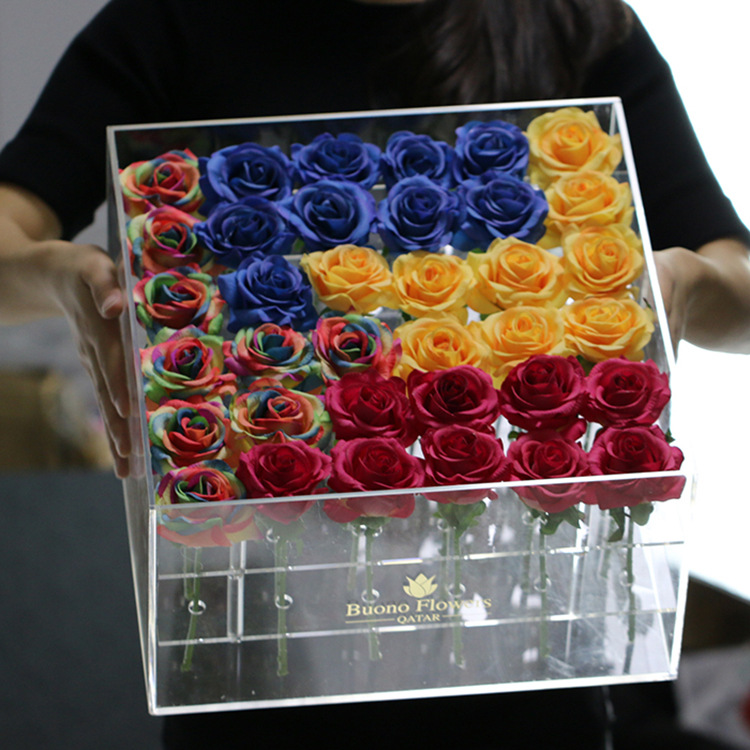 亚克力花饰品盒高级定制可丝印烫金LOGO有机玻璃鲜花盒
