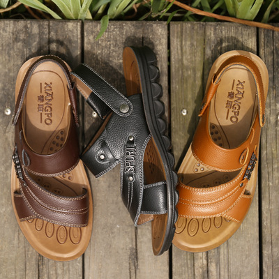 2019夏季新款男鞋夏季凉鞋男真皮男士牛皮沙滩鞋休闲透气防水