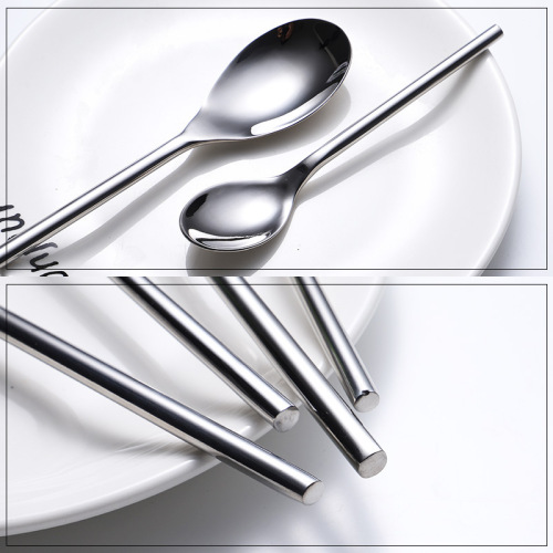 Cross-border exclusive 304 stainless steel round bar western cutlery set (fork, knife, spoon) four-piece set, luxurious gift for wedding