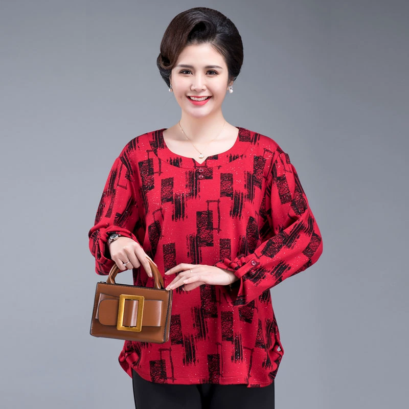2021 Новогодняя Красная футболка для матери, Базовая рубашка в иностранном стиле для среднего возраста, женская одежда среднего и пожилого возраста, большие размеры 12XL