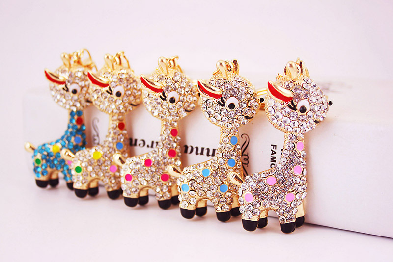 44g Weight Alloy, Metal Material Doll Pattern Unisex Gender Pink, Red, Blue Color Alloy Rhinestone Deer Keychain 1