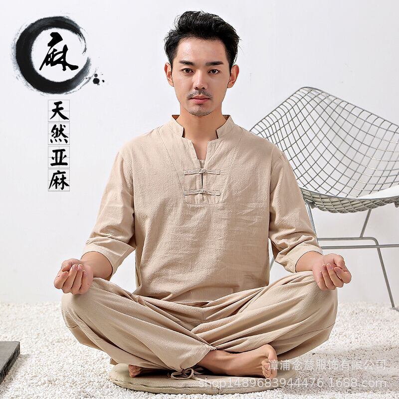 Men tai chi clothing Cotton hemp meditation clothes yoga clothes men's  Taifu recluse meditation clothes tea ceremony retro suit