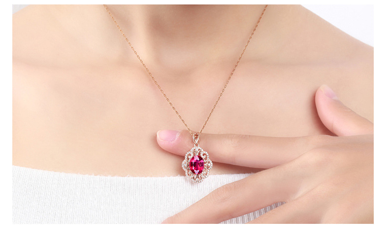 Rose Gold Red Crystal Drop-shaped Ruby Bracelet Ring Earrings Tourmaline Clavicle Chain Set display picture 4