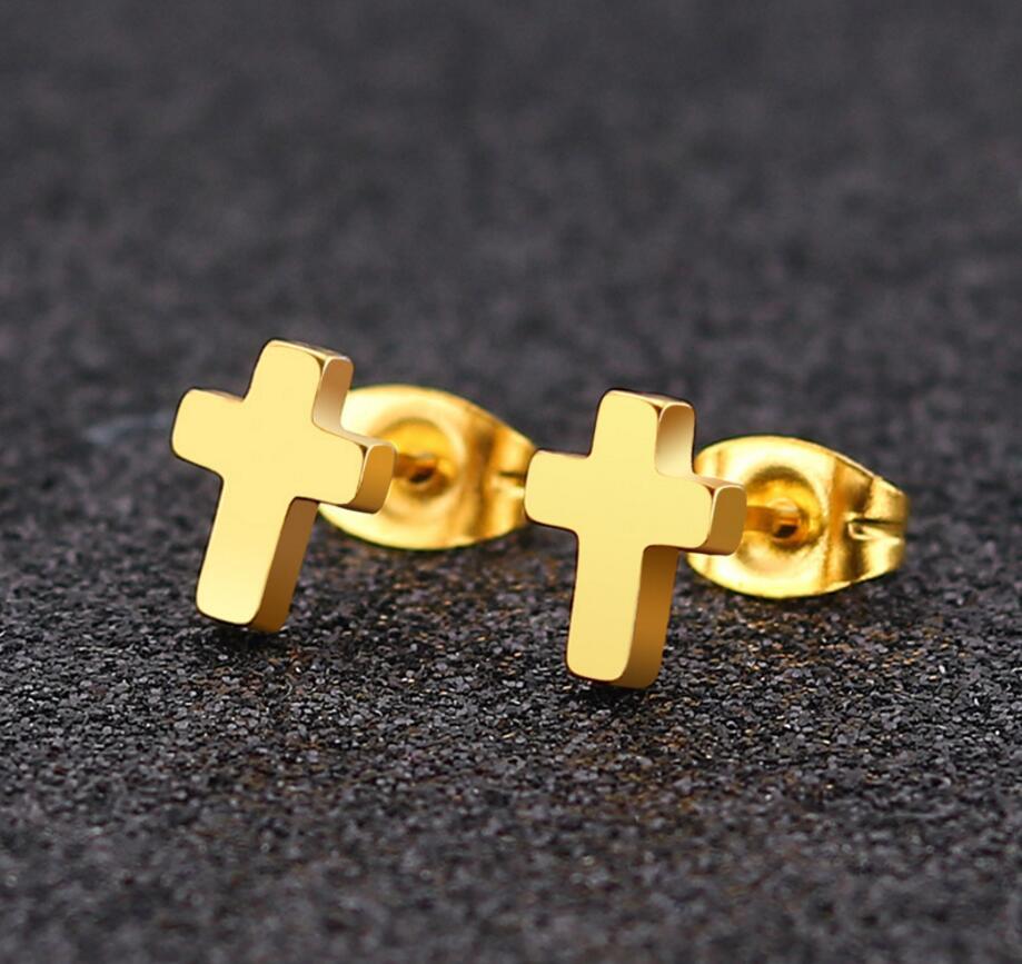 18K Gold, Real Gold Plated Plating Material Ear Studs Classification 1 Pair Quantity PVD Coated 18K Gold Real Gold Plated Cross 304 Stainless Steel Retro Waterproof Non Tarnish Ear Studs