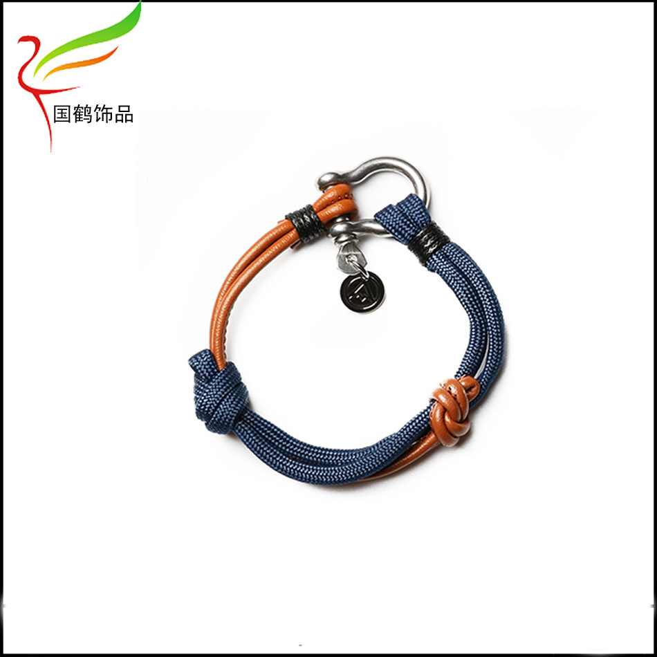 伞绳pu不锈钢扣子手链3