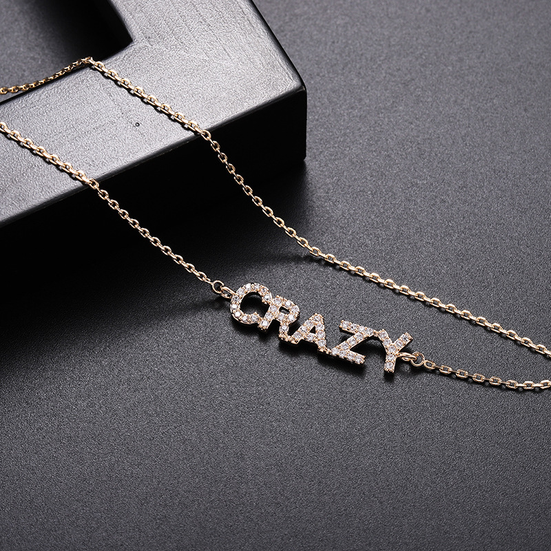 유럽과 미국의 지르콘 편지 목걸이 기질 CRAZY 쇄골 체인 구리 마이크로 인레이 보석 공장 풀 다이아몬드 보석