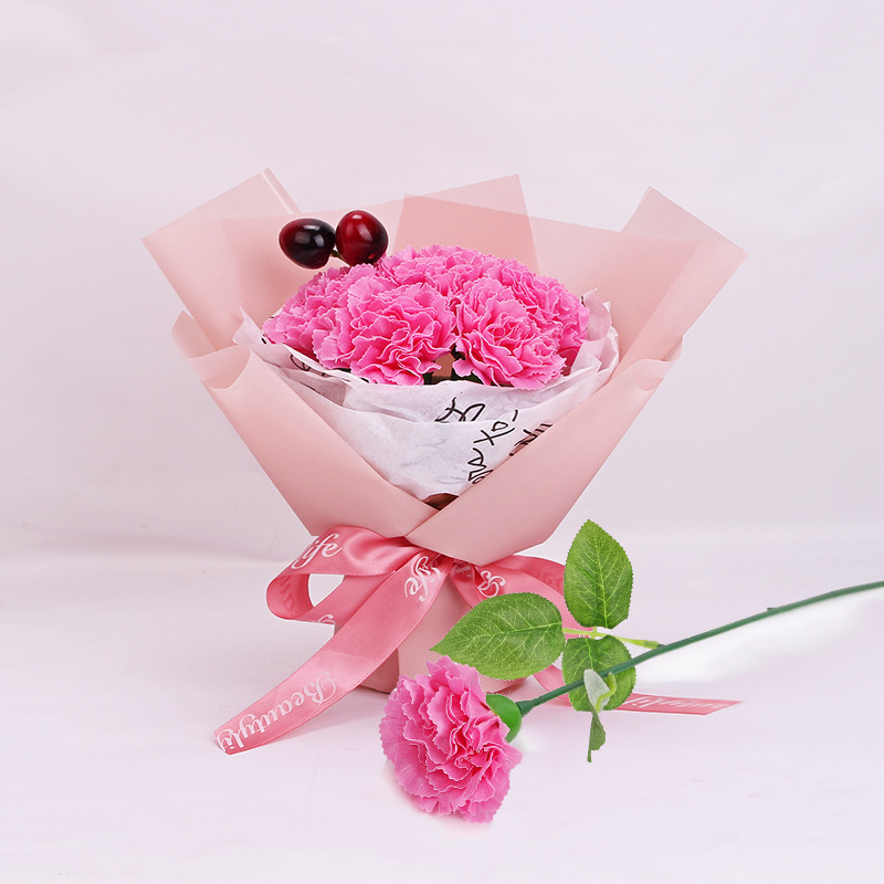1908新款7朵康乃馨圆捧花束 粉1