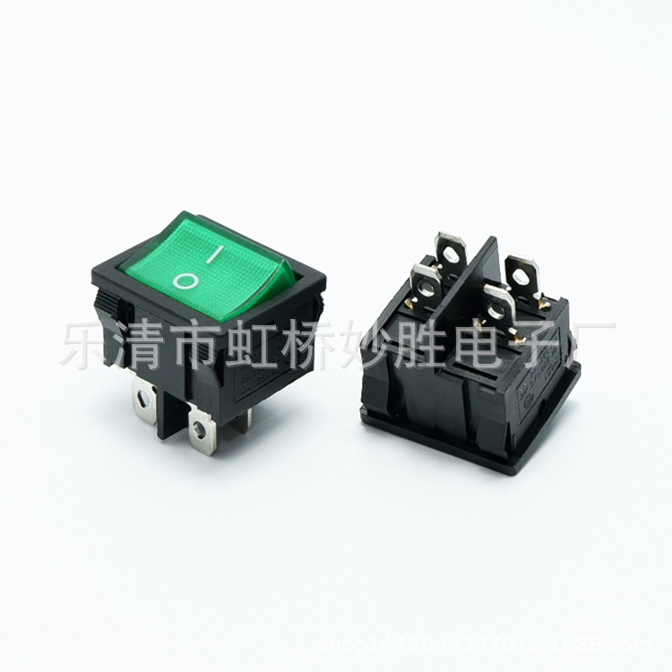 KCD5船型电源开关 21x25 绿盖带灯翘板开关 四脚两档LED灯12V带灯