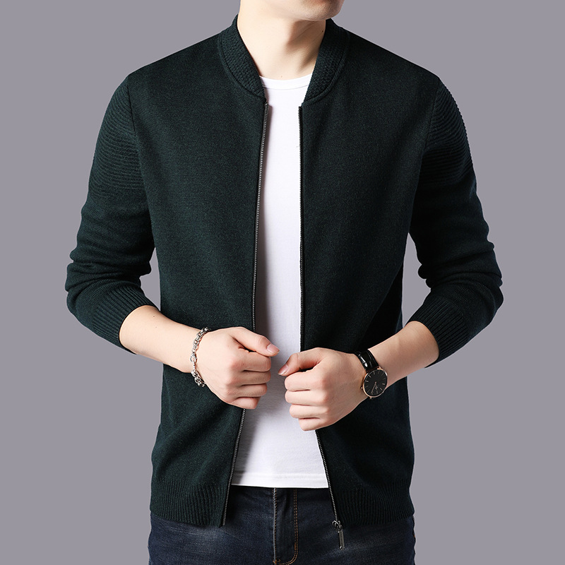 Autumn 2019 New Men's Knitted Jacket Men's Korean Style Stand Collar Sweater Cardigan Men's Zipper Base Shirt