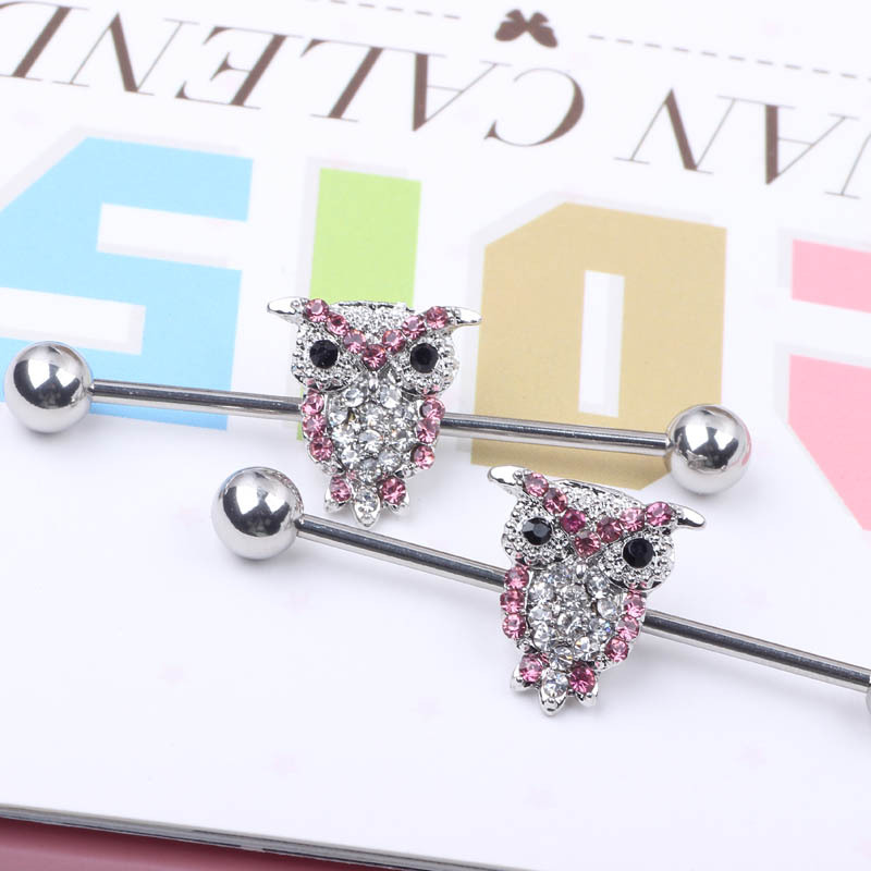 Full Diamond Cat Eagle Long Rod Industrial Ear Studs Stainless Steel Body Piercing Jewelry detail image 10