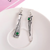 Retro earrings, green stone inlay jade, wish
